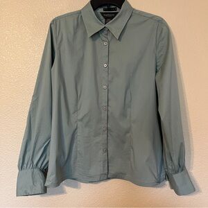 Van Heusen Vintage Women's L Sage Green Stretch Button Up Long Sleeve Shirt